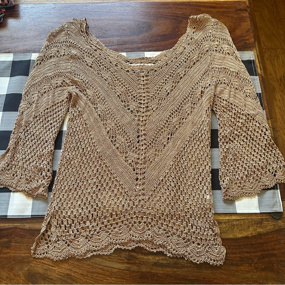 Bette page Crochet Knit Top in tan size s